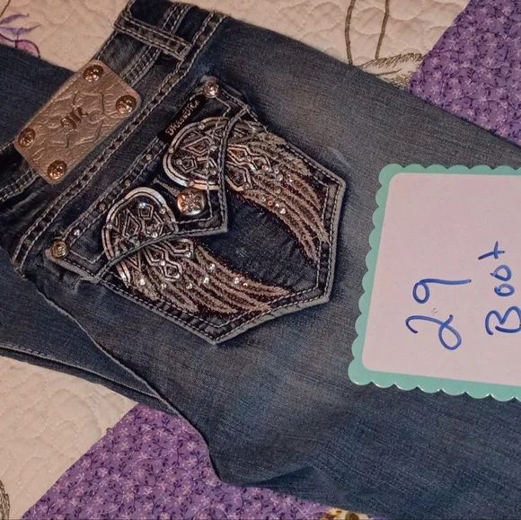 Vintage Y2K Miss Me Distressed Pants Jeans Flap Pockets Angel Wings 29 - Picture 2 of 5